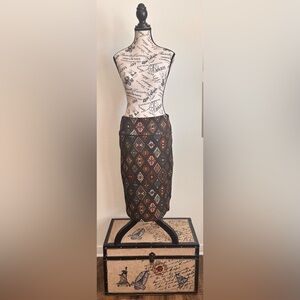 LuLaRoe Geometric Midi Pencil Skirt in Rust, Teal, Cream and Black